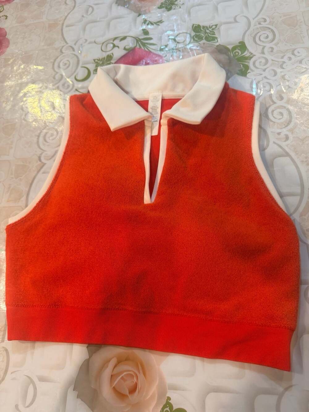 Aerie Red Terrycloth Collared Cropped Tank Top